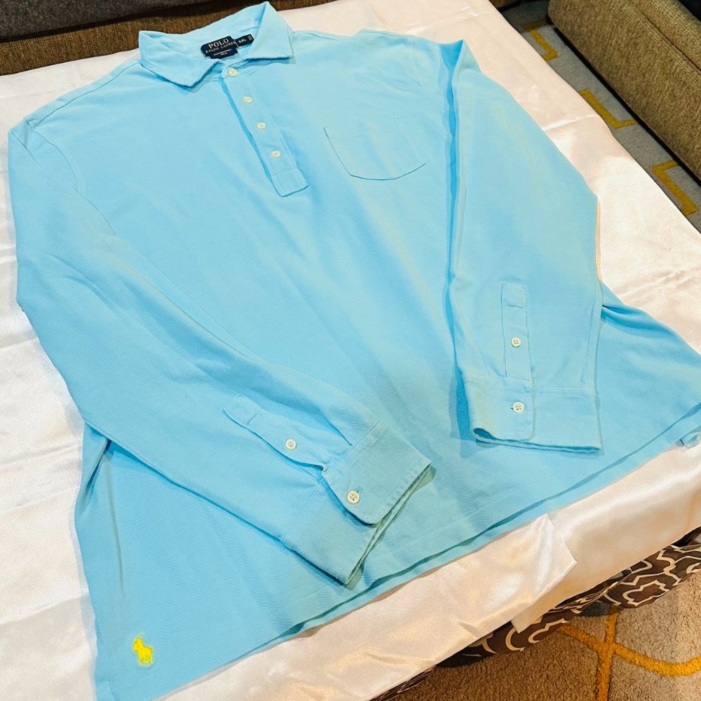 Polo Ralph Lauren, Light Blue, Long Sleeve Featherweight Cotton Mesh Shirt XXL
